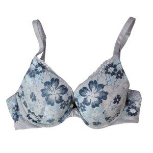 Victoria's Secret Body By Perfect Shape Bra Gray 32C Floral Lace Underwire Padd